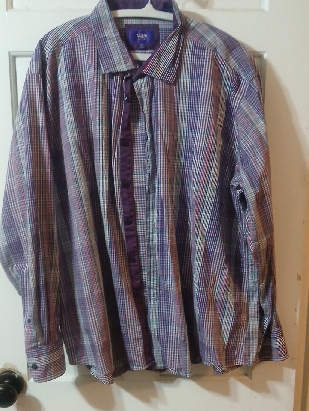 TALLIA Purple Multi-Check Long Sleeve Button-Down Shirt